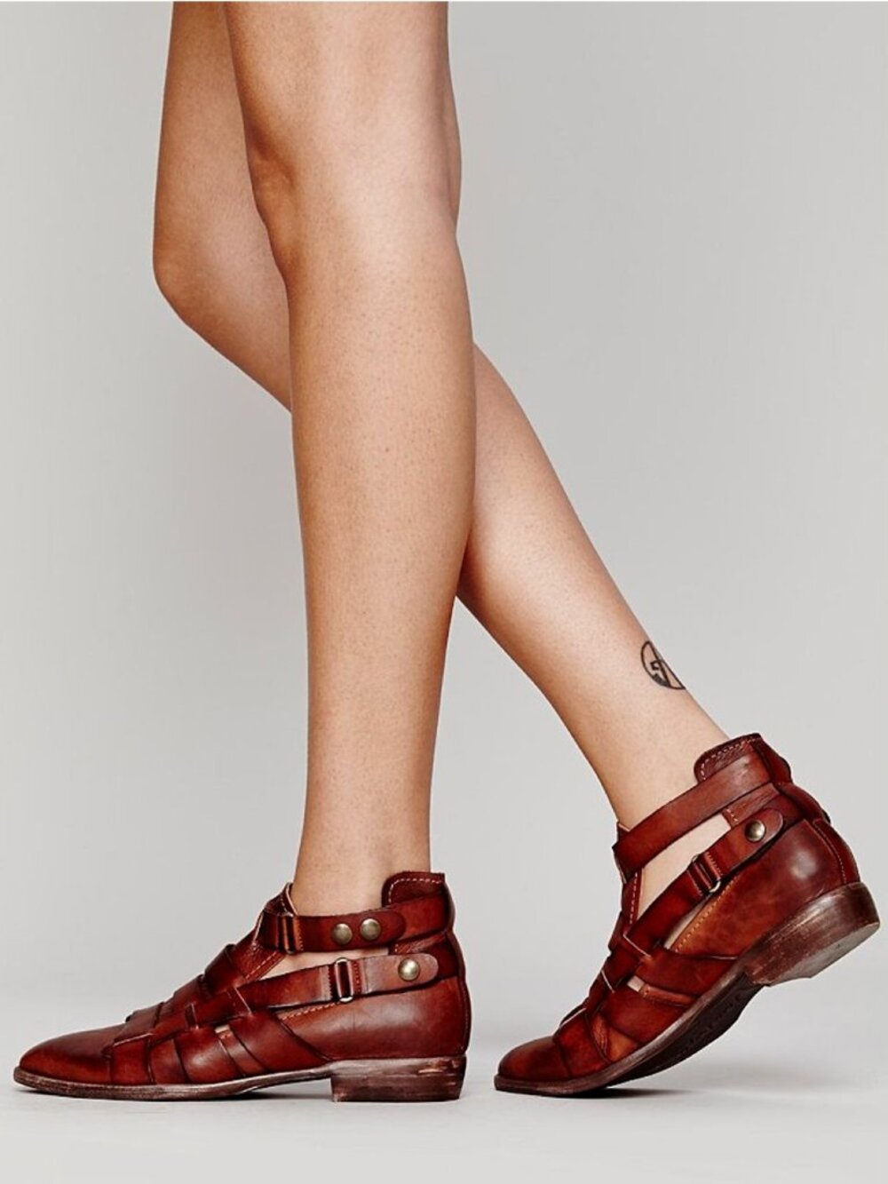 Free People Brown Genuine Leather Style Nine Ankle Boots Strappy Booties 9.5